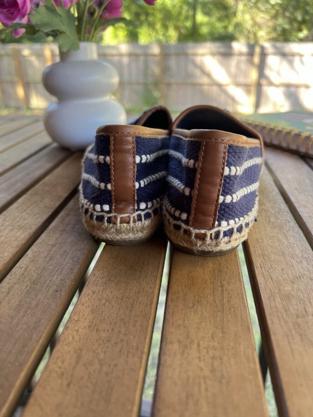 Tory Burch Shaw Logo Canvas Espadrilles Navy White Women’s US 6 - Picture 7 of 11